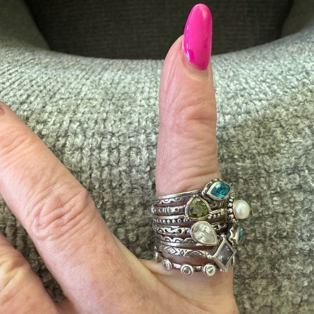 Silpada set 7 sterling silver stackable rings with gemstones fits size 7 3/4–8 - Picture 7 of 10